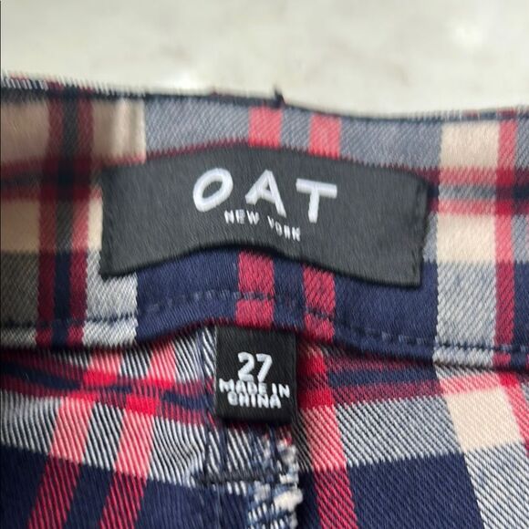 NEW Oat New York High Rise Red and Blue Plaid straight Cropped Pants - Picture 6 of 10